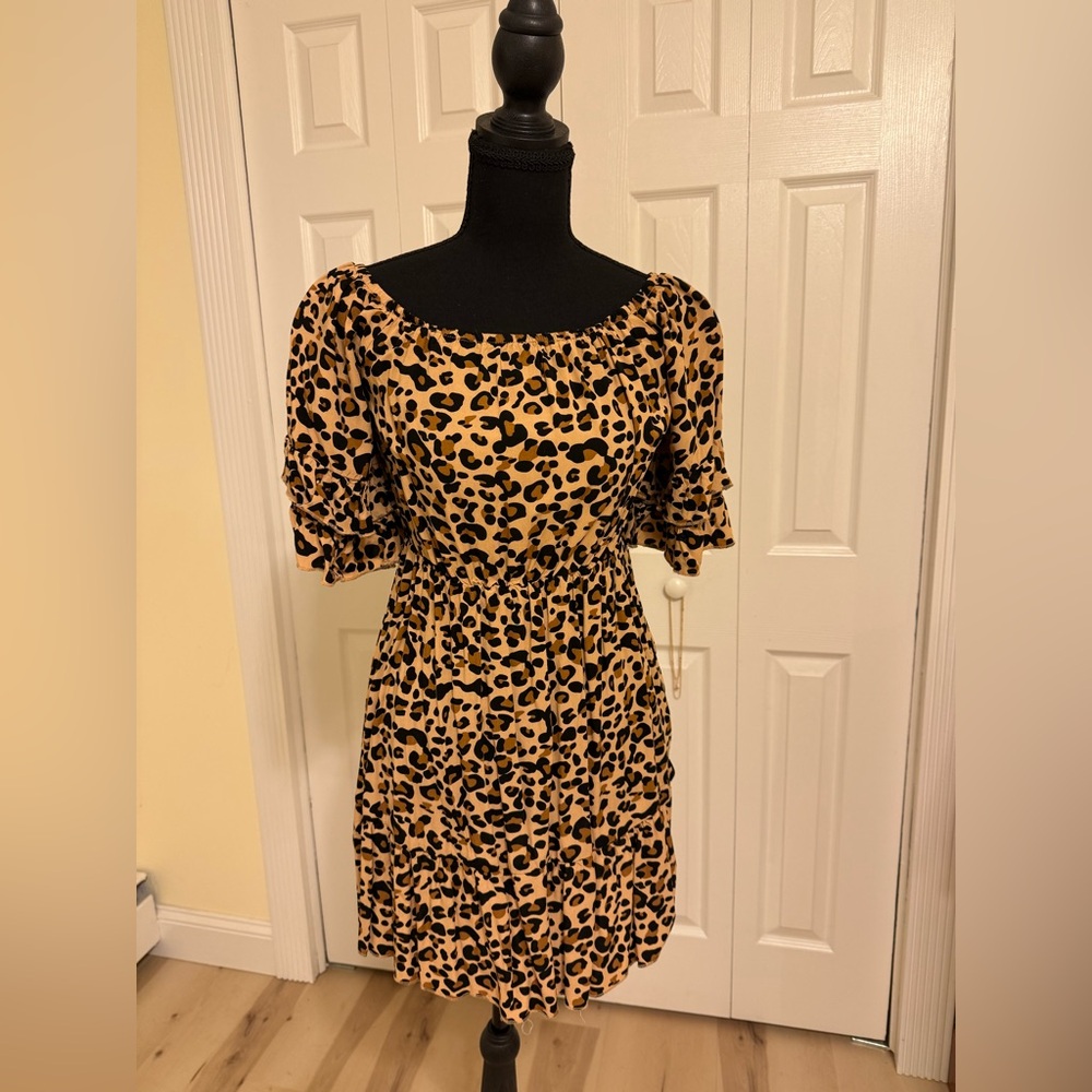 SHEIN Animal Print Ruffle Sleeve Mini Dress